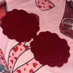 Handmade XL Red Crochet Flower Coasters